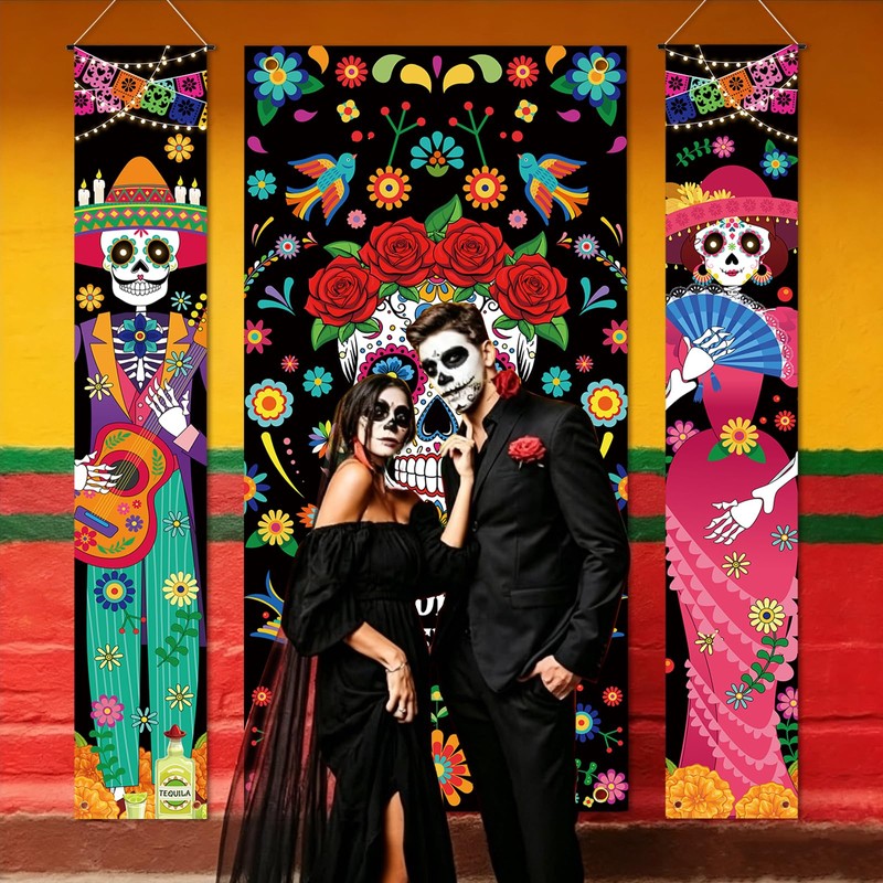 3Pcs Day of the Dead Door Cover Dia De Los