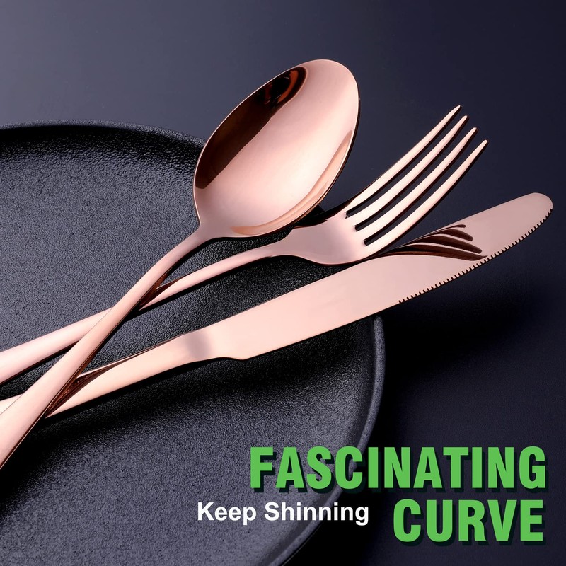 Copper/Rose Gold Silverware Set, OGORI 24-Piece Stainless Steel Flatware Set,