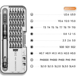 48-in-1 precision screwdriver set, a professional magnetic mini repair tool kit with extension rod and 360° rotating end, suitable for smartphones, eyeglasses, watches, laptops, and more.