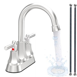 Huttdmel RV Faucet for Bathroom Sink Faucet, 4 Inch 2/3 Hole with 360° Swivel Spout, Stainless Steel Lead-Free, with Pop-up Drain & Water Supply Lines & 2 Areators,(Brushed Nickel)