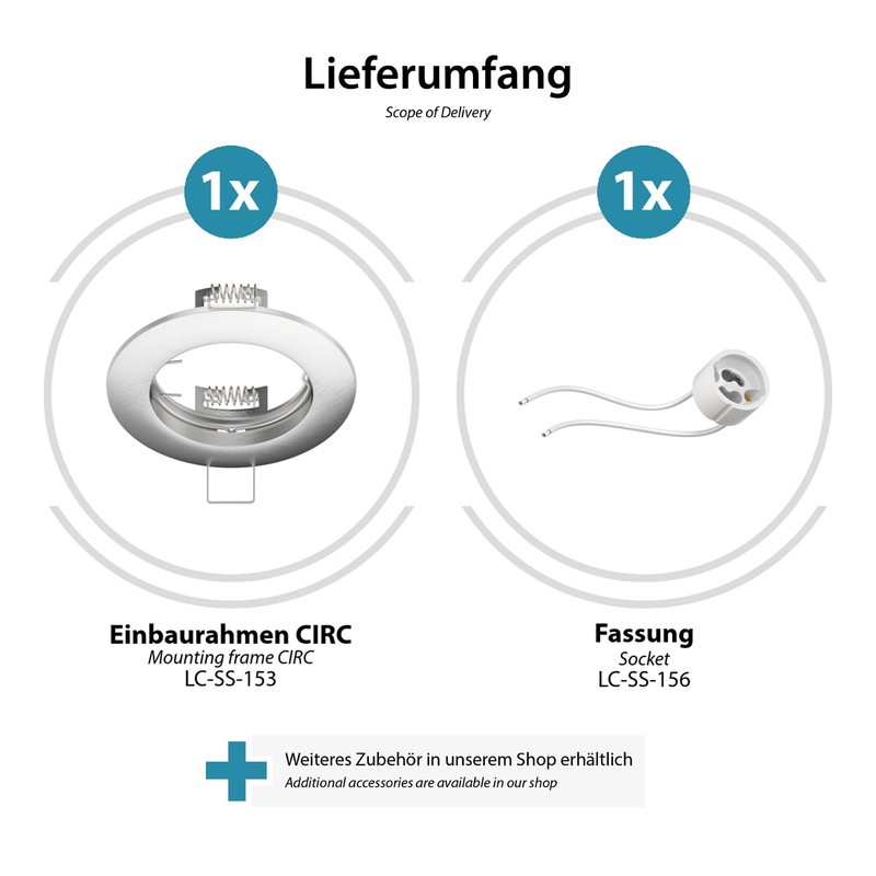 ledscom.de Circ Ceiling Mounting Frame Aluminium Matt Chrome (LED/Halogen/GU10/MR16/PAR16/50 mm)