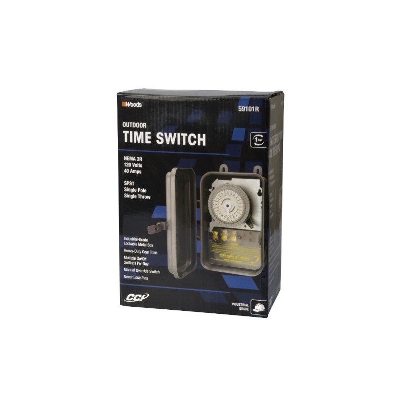 Woods 59101RWD Outdoor 24-Hour Heavy Duty Mechanical Time Switch; 120V/40