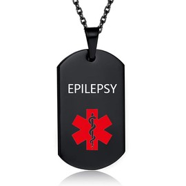 OutstandLong Medical Alert ID EPILEPSY Necklace Pendant for Men Women Stainless Steel Medical ID Tag Emergency Med Alert Necklace Jewelry