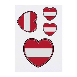 4 x 'Austria Flag Heart' Temporary Tattoos - Water Resistant, Skin-Safe, Non-Toxic Transfers, Mixed Sizes (TO00062336)