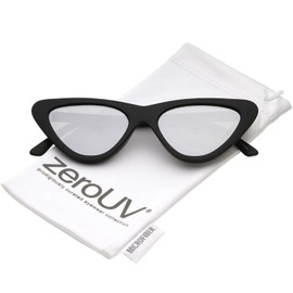 Women's Small Thick Colored Mirror Flat Lens Cat Eye Sunglasses 51mm (Matte Black/Silver Mirror)