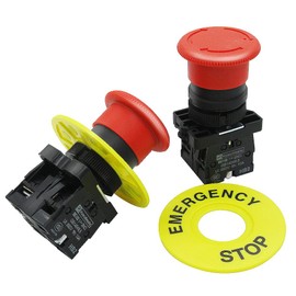 mxuteuk mxuteuk 2pcs 22mm 2 NC Red Mushroom Emergency Stop Push Button Switch AC 660V 10A, 1 Year Warranty HB2-ES544