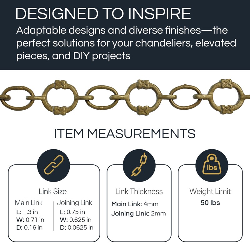 RCH Hardware Decorative Polished Solid Brass Chain for Hanging, Lighting