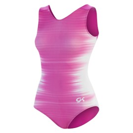 GK Girls Fierce Fade Gymnastics Leotard - Rainbow Dance Outfit with Matching Scrunchie for Toddlers, Children, & Juniors (CM, Pink - White)