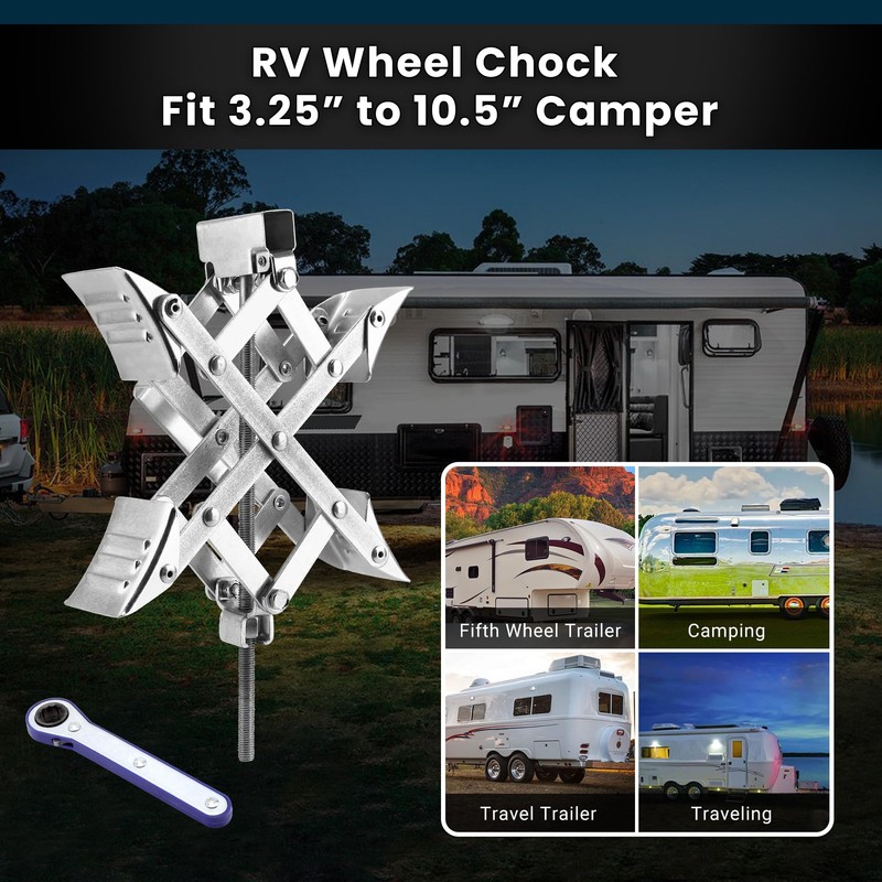 Pafessa X-Shaped RV Wheel Chock Fit 3.25” to 10.5” Camper