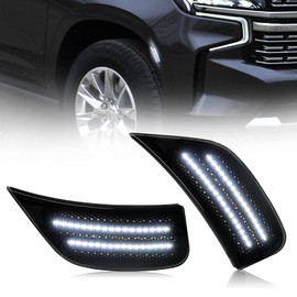 D-Lumina LED Side Marker Lights Smoked Lens for Chevy Tahoe GMC Yukon Yukon XL Yukon Denali Suburban Escalade ESV 2021 2022 2023, Front Bumper LED Sidemarker White, Pack of 2