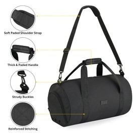 Gym Bag Mens & Women 30L Duffle Bags Ventilated Shoe Compartment Waterproof Sports Bag for Fitness Football Kit & Travel Carryall with Trolly Sleeve Pocket Small Holdall (Jet Black, 30L (S))