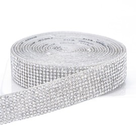Novani Self Adhesive Rhinestone Ribbon, 0.78 Inch Wide 3 Yards 1 Roll, Silver Crystal Diamond Bling Strips for DIY Crafts,Home Decor,Glitter Glass Rhinestones for Crafting,Car Decoration
