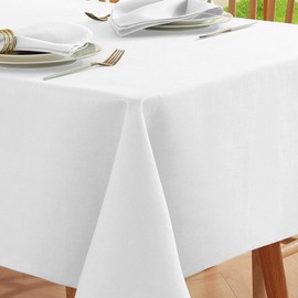 SASTYBALE Rectangle Tablecloth Linen Textured tablecloths, Water Resistant Wrinkle Free Washable Fabric Table Cover for Dining, Party, Wedding Tabletop Decoration, 52 x 70 Inch, White