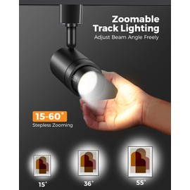 TuyuBEE 5-Color Zoomable H Track Lighting Heads H Type Track Light Heads Dimmable LED Track Lighting Fixtures Ceiling Spot Light, H Style Track Heads for H Track Lighting Rails Black CRI90 12W 4 Pack