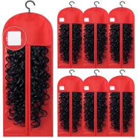 6Pcs Extra Long Wig Storage Bags with Hanger Hair Extension Wig Storage Hanger Bags for Multiple Wigs with Tags Organizer Dust-Proof Wigs Bag Home Travel Closet Wigs & Accessories (Red 31.5in)