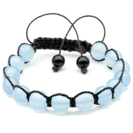 ElisaJewelryArt - Natural Angelite Beaded Bracelet Genuine Gemstone Anxiety Crystal Macrame Bracelet Unisex Bracelet (MEN, Angelite)