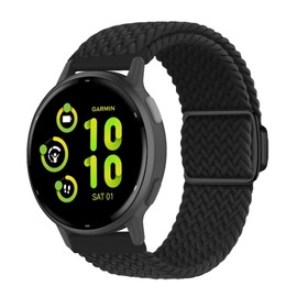 KoGiio 20 mm Braided Bracelet for Garmin Forerunner 165/165 Music/245/645/Garmin Vivoactive 5/Vivomove Trend/Sport/Venu Sq 2 Music, Men Women Replacement Magnetic Watch Strap - Black