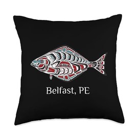 Belfast Prince Edward Island Native Halibut Belfast PE East Coast of Canada Halibut Native Fishers Throw Pillow, 18x18, Multicolor