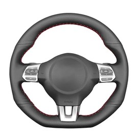 MEWANT Steering Wheel Cover for Golf 6 (VI) GTI 2009-2014 / Polo GTI 2014 / Polo (R-Line) 2014 / Scirocco 2009-2014 / CC (R-Line) 2014-2018 / Hand Stitches Steering Wheel Cover