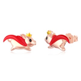 Pig Earrings 925 Sterling Silver Prince Fly Pig Stud Earrings Hypoallergenic Small Cute Pig Jewellery Gifts for Women Girls Sleep Earrings