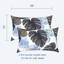 LVTXIII Outdoor/Indoor Lumbar Pillow Covers ONLY, 12” x 20” Fade-Resistant Patio Lumbar Cushion Cases Decorative Throw Pillowcase Shell for Couch Patio Garden Furniture Use - Monstera Blue