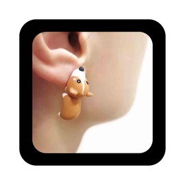 IRCOMULTI Cute Cartoon Animal Earrings Funny Animal Bite Earrings 3D Clay Stud Earrings Dinosaur Shark Dog Hippo Whale Crocodile Earrings Jewelry For Women(Yellow Dog)