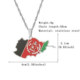 LUTAKU Afghan Map and Flag Necklace for Women Men, Afghanistan Necklace Pendant Charm, Stainless Steel Map Jewelry Accessories (silver)