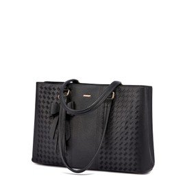 LOVEVOOK Laptop Tote Bag for Women 15.6 Inch Waterproof Leather Computer Bags for Business Office Work Briefcase,Black 2024