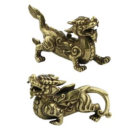 Milisten 1 Pair Brass Feng Shui Pi Yao Figure Chinese Pi Xiu Ornament Bronze Pixiu Dragon Beast Evil Spirits Statue Amulet Symbol of Wealth for Good Protection Home Decoration
