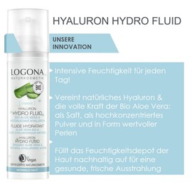Logona Natural Cosmetics Hyaluronic Hydro Fluid with Highly Concentrated Organic Aloe Vera and Hyaluronic Acid, Intensive Moisturising, Natural & Vegan Face Care, 30 ml