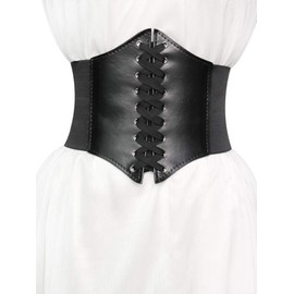 REQAG Women's Girls Elastic Wide Band Elastic Tied Waspie Corset Waist Belt Bustiers Corsets, Women Tied Waspie Belt, Wide Lace-Up Belt Corset Elastic Waist Belt (Black), black