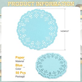 sourcing map 50pcs Paper Doilies, 5.5 Inch Lace Paper Doilies, Disposable Paper Placemats for Cakes Table Plate Crafts Party Weddings Tableware Blue
