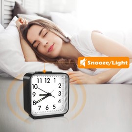 JXTZ Analog Alarm Clock, Bedside Clocks Battery Powered, Silent Non Ticking Travel Clock with Night Light, Snooze, Easy Set, Clock for Heavy Sleepers Kids Elder Travel Bedroom Office