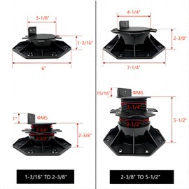 BGTLGIO 12Pack Adjustable Deck Support Pedestal Deck Foundation Base Support for Floating Deck Platform Deck Floor Height Adjustment Raising from 1-3/16"" to 2-3/8"", Black