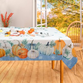 Fall Tablecloth 60"x120" Rectangular, Orange Blue White Pumpkin Fall Harvest Tablecloths Decor,Water Resistant Autumn Thanksgiving Table Cover for Home Dinner Party Picnic