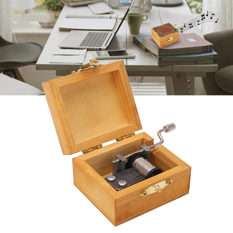 Hand Cranked Music Box Mini Portable Gemini Pattern Retro Style
