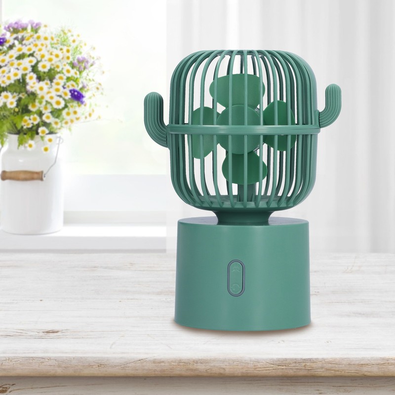 Mini Fan Cactus Shape Shaking Head Low Noise USB Charging