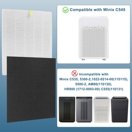 C545 Replacement Filter Compatible with winix Air puri-fier C545, H13 True HEPA Replacement Filter, Part Number 1712-0096-00 and 2522-0058-00, 2 True HEPA Filter + 4 Activated Carbon Filters