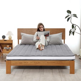 Welnow Japanese Futon Floor Mattress, Queen Size Thick Tatami Mat Portable & Foldable Roll Up Floor Bed Mattress with Storage Bag, Sleeping Pad for Adults, Dorm, Guest Bed, Camping and Travel, Black