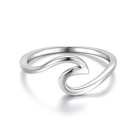 Wave Ring Made of 925 Sterling Silver, Women's Ring, Nickel-Free and Tarnish-Resistant with Wave, Minimalist Sea Wave, Narrow Wave Ring, 56, Precious metal