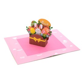 Happy Easter 3D Pop Up, Easter Eggs Bunny Flower Basket Greetings Card, Handmade card for Easter
