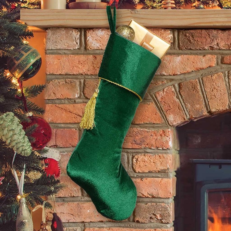 Dibor Christmas Stocking Green Velvet - Opulent Festive Xmas Gift