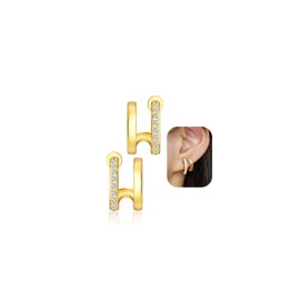 Jagosen Creolen Silber 925 Damen Doppel Creolen Ohrstecker Ohrringe Silber 925 versilbert 18K vergoldet Ohrringe Gold Ohrstecker Mit Zirkonia Hypoallergen ohrringe Gold Schmuck(gold)