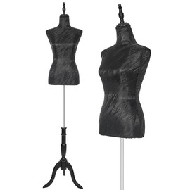 KTMANEQ Adjustable Female Mannequin Torso with Stand, Pinnable Dress Form for Sewing and Clothes Display (Black, Silk)