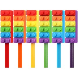 6 Packs Sensory Chew Pencil Toppers for Sensory Kids, Boys and Girls, Rainbow Chewable Pencil Covers for Chewers with Autism, ADHD, SPD, or Special Oral Motor Need