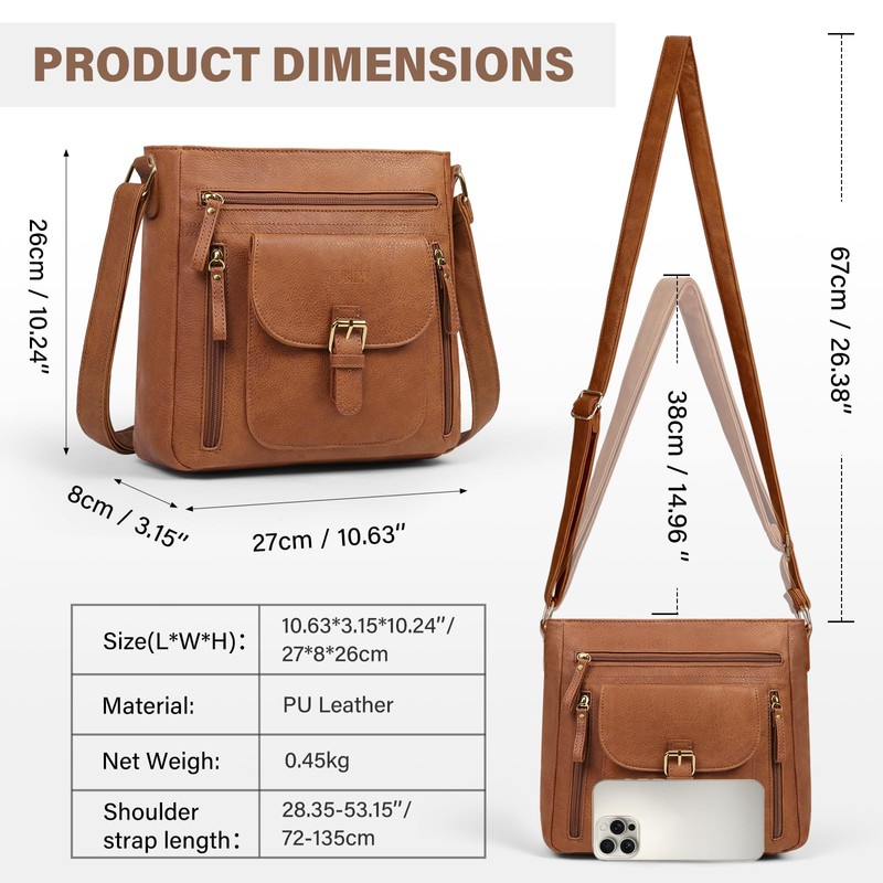 Crossbody Bag for Women Waterproof Soft Leather Crossbody Purse Medium