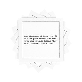 Five Star Funny 60th Birthday Quotes | White Cotton Cocktail Napkins | 50 Luxury Disposable Beverage Napkins with Witty Bar Quotes | Drink Napkins for Parties, Bars, Weddings & Game Nights