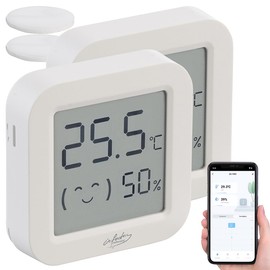 infactory Thermometer Hygrometer: Set of 2 Mini Thermo/Hygrometer, Comfort Display, LCD, Bluetooth, App (Room Thermometer, Wall Thermometer, Baby)