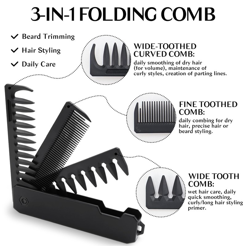 LPZMPZ 3-in-1 Men's Hair Comb, Beard Comb, Folding Comb with