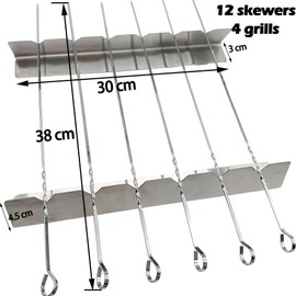 CXAFQ Pack of 12 Stainless Steel Kebab Skewers, Silver Kebab Maker, Barbecue Skewers, Includes 12 Grill Stones and 4 Grill Stones, Stainless Steel, Corrosion Resistant and Rustless, Suitable for Types